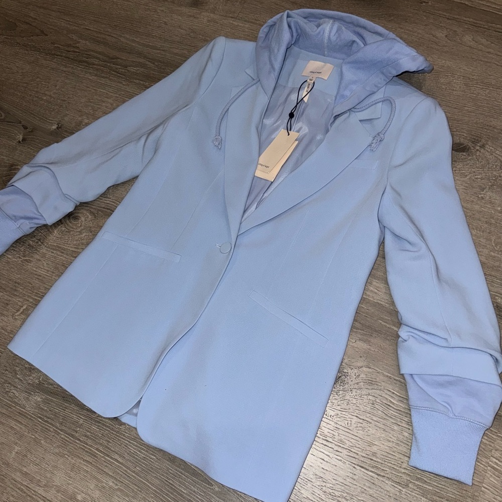 NWT CINQ A SEPT KHLOE ICICLE BLUE HOODED BLAZER JACKET 4 - Picture 9 of 12